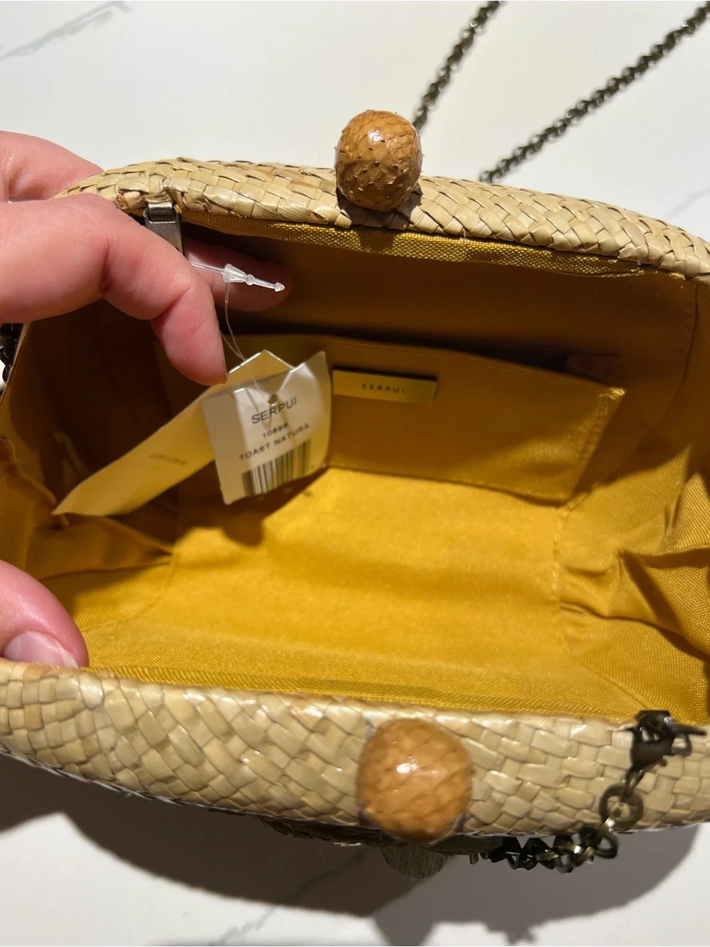 NWT Serpui Woven Straw Camellia Crossbody Bag in Natural